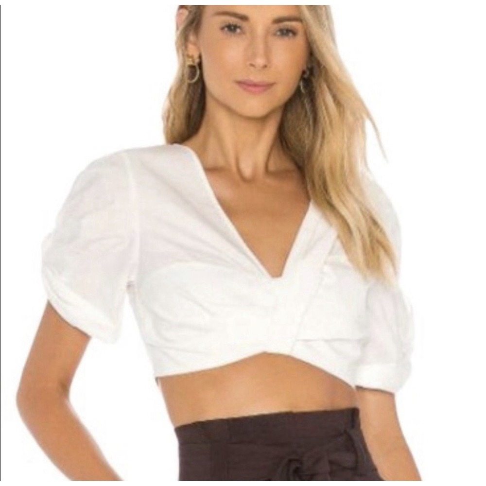 A.L.C. Crop Top Ryan White Cotton Puff Sleeve Knot Bust size 0 - Picture 1 of 5